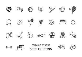 いろんなスポーツのアイコンセット（モノクロ）