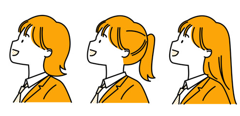 上を向くブレザーネクタイの女子高生3セット_シンプル