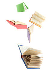 floating books, isolated on transparent background.