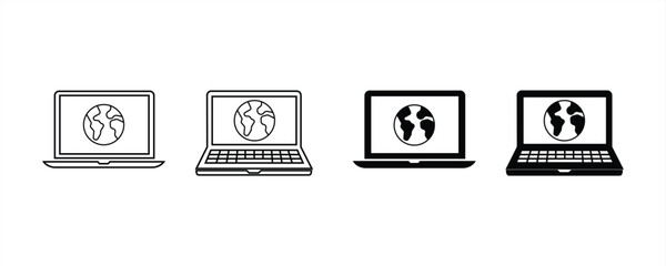 Internet connection and global network icon, computer monitor and laptop icon with website globe symbol. Vector illustration