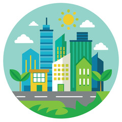 Obraz premium Eco City Skyline Featuring Integrated Sustainable Architecture