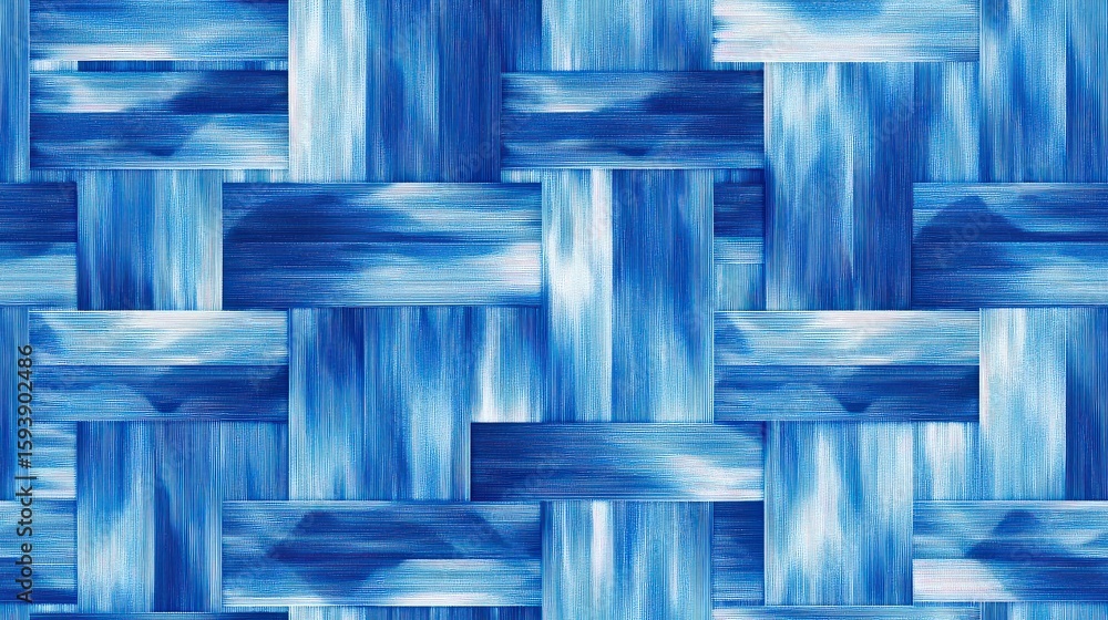 Poster a seamless basket weave pattern with bright blue and deep indigo colors, clean intersecting textured