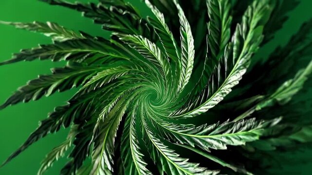 Hypnotic Swirling Cannabis Leaf on Abstract Background.  Ideal for themes related to cannabis culture, psychedelia, relaxation, and altered perception.