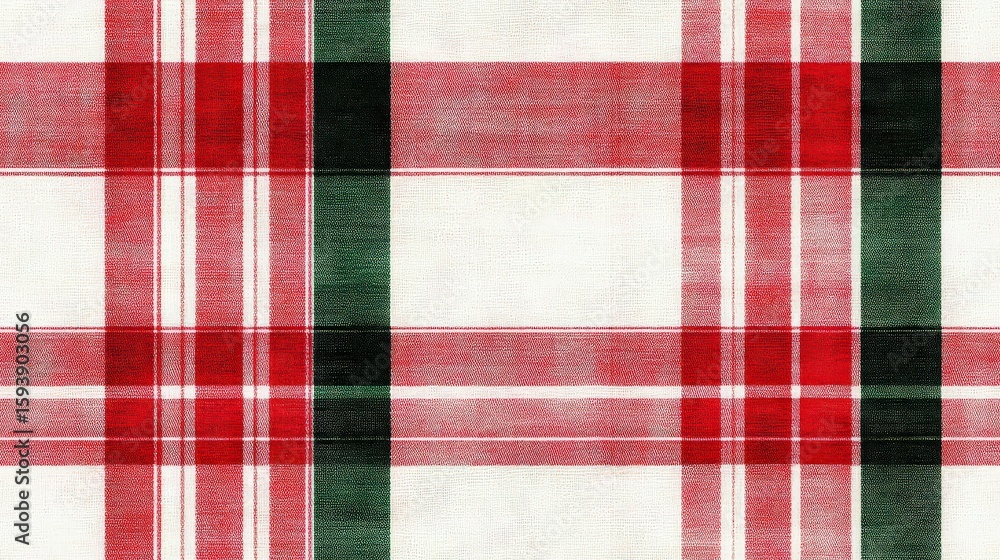 Poster a vivid check pattern featuring crisp intersecting red and green stripes on a bright white backgroun
