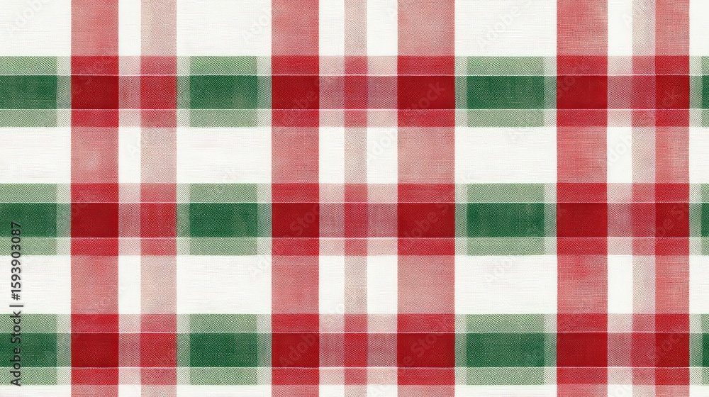Poster a vivid check pattern featuring crisp intersecting red and green stripes on a bright white backgroun