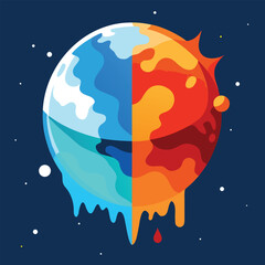 Fototapeta premium Global Warming Concept With Half Frozen And Half Burning Earth