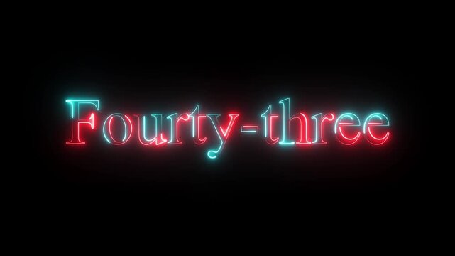 glowing neon number fourty three animation. Blue and red neon futuristic effect and black background video animation .