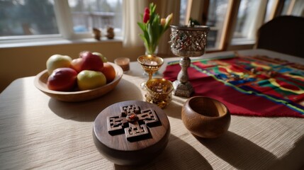 Serene Multifaith Altar Bathed in Natural Light with Motion Blur Effect - Peaceful Religious Symbols in Blur Motion