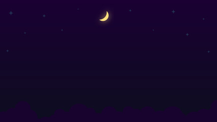 night sky with stars and moon. Moonlight Background with Stars and Dark Sky. Beautiful moonlight scene featuring a glowing crescent moon, soft clouds, and sparkling stars on a dark night sky. 