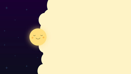 Cute Moonlight Illustration with Smiling Moon and Stars. Adorable moonlight background featuring a smiling cartoon moon, soft yellow glow, and starry night sky. 