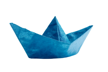 Blue paper boat on black background