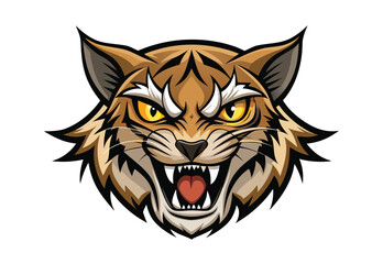 Snarling wildcat mascot head vector illustration fierce wild cat logo design sports team emblem