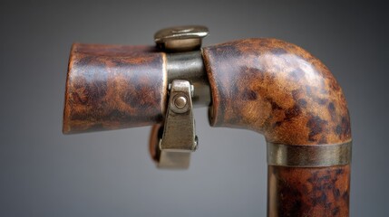 Close-up of a vintage walking cane's adjustable section.
