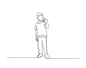 Kids expresion, boy character outline drawing illustration. one continuous line drawing of boy character.