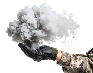 Smoke Bomb in Gloved Hand of Tactical Soldier