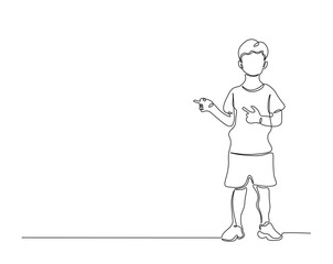 Kids expresion, boy character outline drawing illustration. one continuous line drawing of boy character.