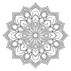 A black and white mandala illustration line art of a coloring page