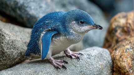 Blue penguin chick on rocks