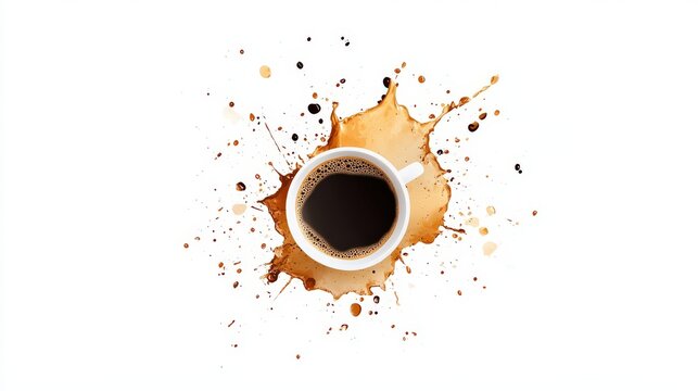 Sketch-style coffee stain with rough edges and natural splash details, crafted for a minimalist logo design, placed on a pure white background. - Powered by Adobe