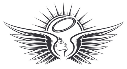 Doodle angel wing, vector sketch wings. Hand drawn bird tattoo silhouette. Illustration on white background. Fly symbol. Single element