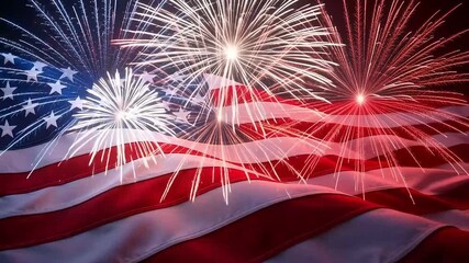 American flag with colorful fireworks in the night sky celebrating independence and patriotic national holiday
