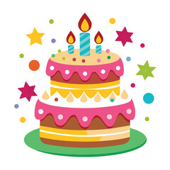 Birthday Cake Greeting Card – Flat Vector Card with Cake Illustration
