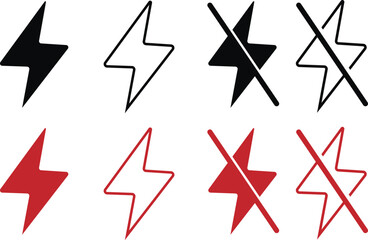 Lightning Bolt Icon Lightning bolt symbol with power on and off sign. Transparent PNG and vector illustration. 

