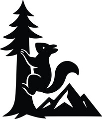 Silhouette Squirrel climbing tree with mountain background Vector Illustrator