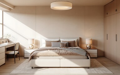 Serene beige bedroom with natural light image