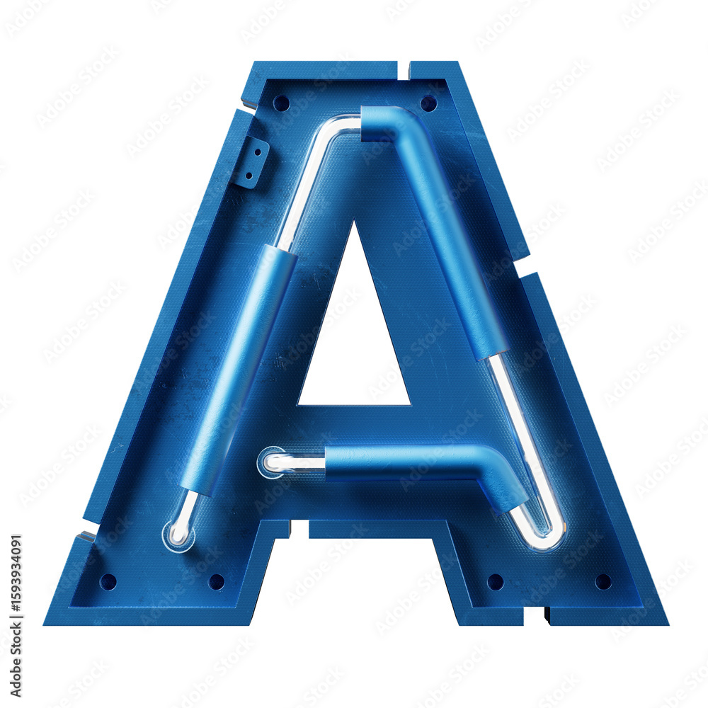 Poster bright neon font with fluorescent tubes.metallic futuristic cyberpunk alphabet. 3d rendering isolate