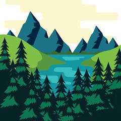 Fototapeta premium Mountain Landscape Illustration