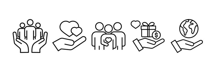 Charity Icon Set Multiple Style Collection, Containing design Community Support, Charity, Giving, Philanthropy, CSR