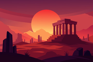 Fototapeta premium Ancient Ruins in Dreamy Sunset Glow