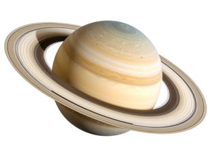 Angled View of Planet Saturn with Tilted Rings and Twin Moons in Orbit, Realistic Space Rendering, isolated on transparent background PNG