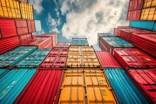 Economic battlefield with cargo containers facing off, symbolic of tariffs and trade wars