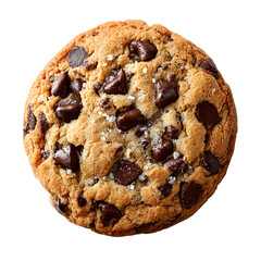 A single chocolate chip cookie with salt on a background on transparent background