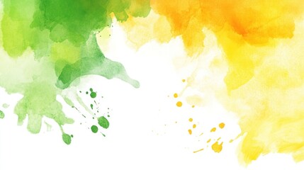 Abstract watercolor splashes of vibrant green and orange