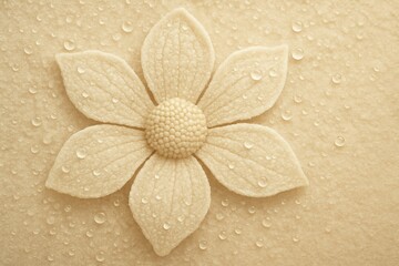 Delicate Cream-Colored Flower with Water Droplets on Textured Background for Spa and Wellness Themes.