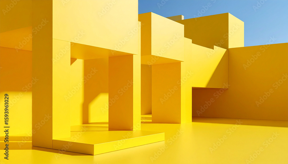 Poster bold architecture: a minimalist structure with its clean, geometric design, and vibrant yellow color