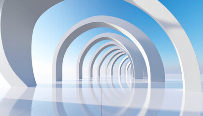 Architectural Harmony: Captivating interior shot featuring a sequence of graceful arches. bathed in natural light