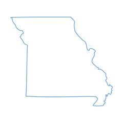 A blue outline of the state of Missouri on white background	
