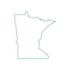 A blue outline of the state of Minnesota on white background	