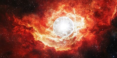 An image of an explosion with a star and planets