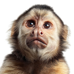Close up of monkey with expressive eyes and curious expression, showcasing its unique facial features and fur texture