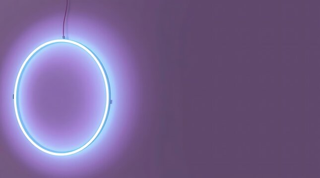 Abstract purple light design a glowing neon sphere with a technological circle on a pink space backdrop.