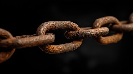 Fototapeta premium The close-up of the rusty and broken chains, symbolizing desolation and the disconnect from social media, represents a space for sharing experiences through pictures or messages.