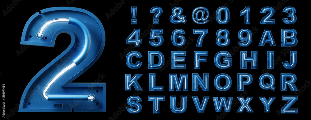 Poster bright neon font with fluorescent tubes.metallic futuristic cyberpunk alphabet. 3d rendering isolate
