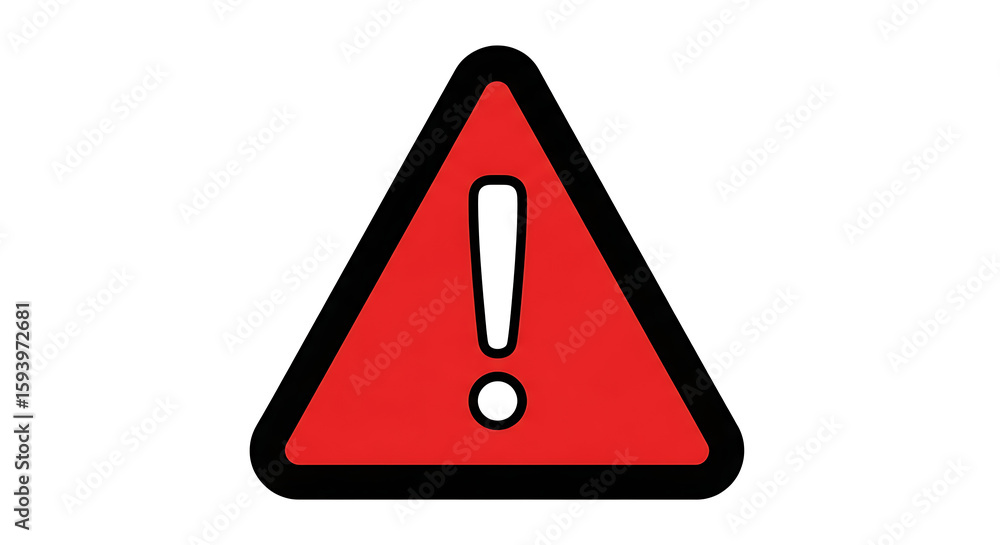 Poster a red triangle with black border and a white exclamation point inside on a white background image ai
