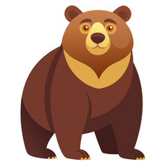 Fototapeta premium Cartoon brown grizzly bear isolated on white background. Side view. Vector illustration.