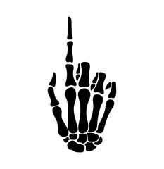 Skeleton hands gesture, halloween middle finger, fingers, black flat vector, cut files.  